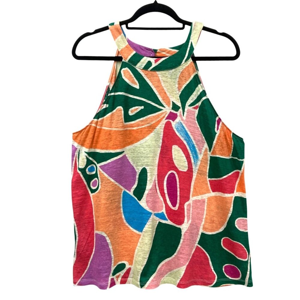 Christian Siriano Colorful Linen Top, Size 1X, Geometric Print Top Multicolored
